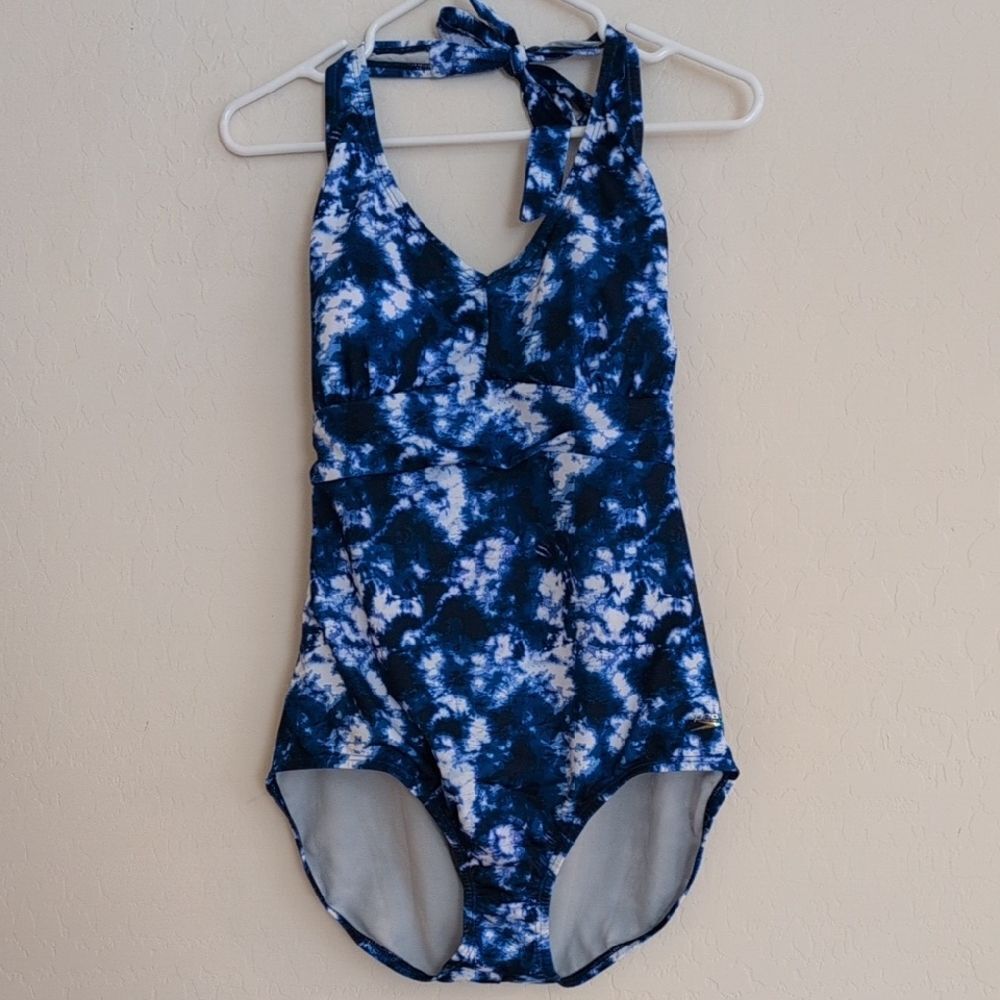 NWT Speedo Endurance Swimsuit One Piece Halter Moderate Cut Blue Water Color -12 - Picture 2 of 14